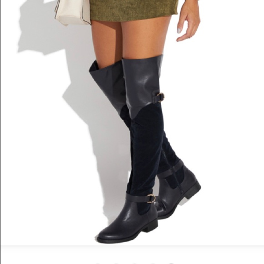 Shoedazzle Black Sivan Thigh-High Boot Size 10